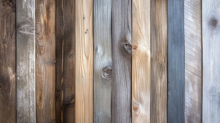 Fototapeta premium Vertical Wooden Planks Featuring Different Natural Wood Grain Colors