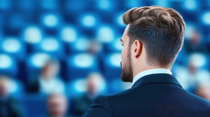 Fototapeta premium Rear View Of A Speaker Engaging The Audience