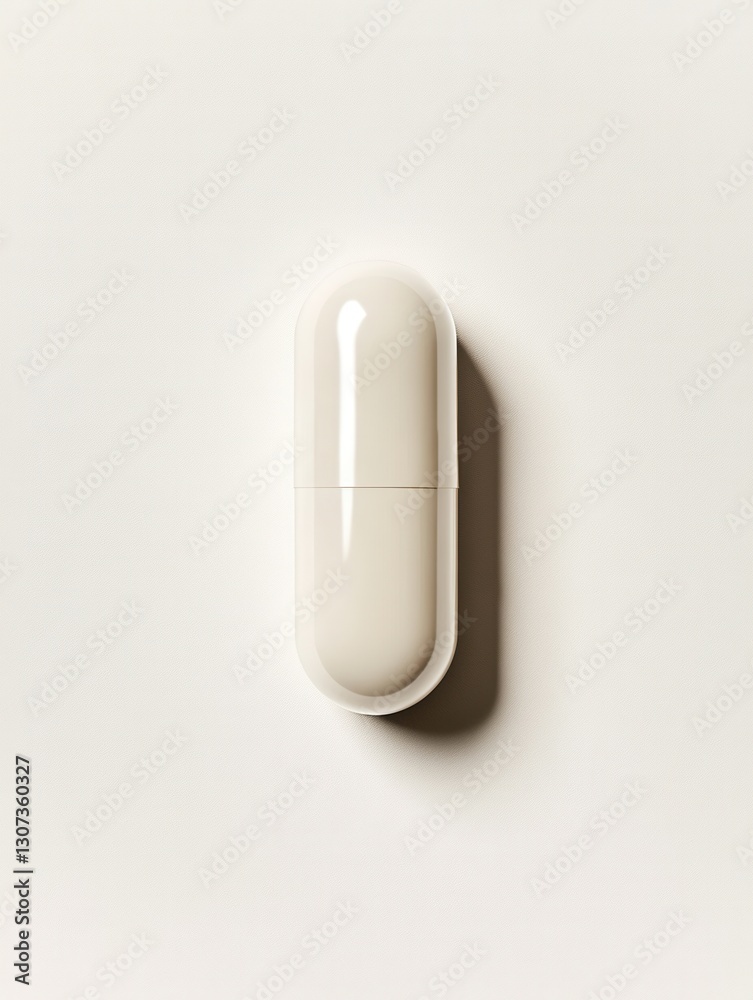 Poster Single capsule resting on clean white surface showcasing minimalism and hyper realistic detail in a well composed arrangement Generative AI