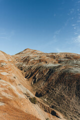 landscape view of colorful mountain and hills on arid desert zone in caspic region azerbaidjan