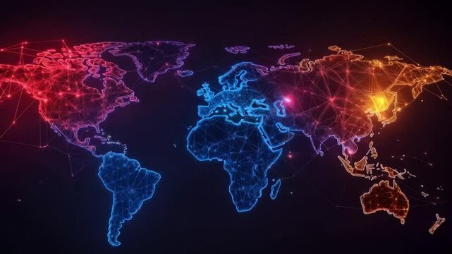 A colorful globe with a network of lines connecting the continents.