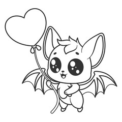 Cute bat feels happy to have a balloon, for coloring