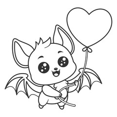 Cute bat feels happy with balloons, for coloring