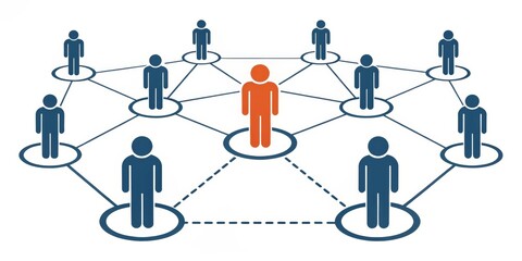 Network Diagram Centralized Node, Illustration, Social Connection, Teamwork, Blue and Orange, 10 Nodes Network Graph, Social Network