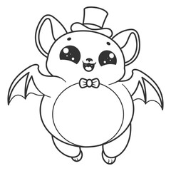 Cute fat bat feels happy wearing a hat, for coloring