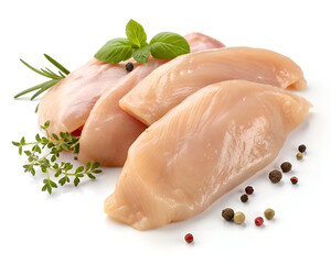 Isolated raw chicken fillet pieces showcasing the fresh and unprocessed texture for meal prep purposes.
