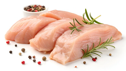 Isolated raw chicken fillet pieces showcasing the fresh and unprocessed texture for meal prep purposes.