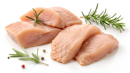 Isolated raw chicken fillet pieces showcasing the fresh and unprocessed texture for meal prep purposes.