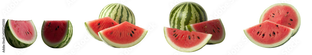 Poster a white background provides the setting for a watermelon that has been cut into two halves