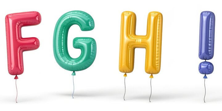 Colorful Balloon Letters FGH!, 3D Render, Alphabet, Party Decoration balloon letters, 3d rendering
