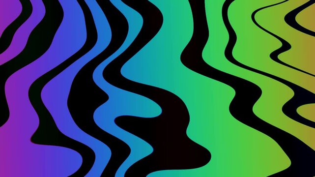 Psychedelic wave pattern in neon purple, green. Retro 80s, trippy style curves, fluid motion. Funky banners, summer visuals, modern 90s, Y2K design. 2000s zebra background. 4k Seamless loop animation