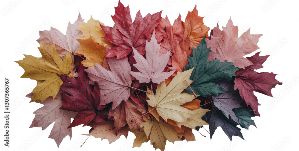 Poster A white background provides a clean canvas for a heap of multicolored Maple leaves