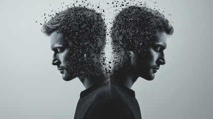 Two men confront each other, one adorned with a tree emerging from his head, representing the fusion of humanity and nature.