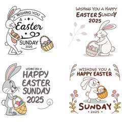 Greeting inscription with the Easter bunny and Easter eggs. Wishing You a Happy Easter Sunday 2025. Easter holiday handwritten lettering card vector illustration