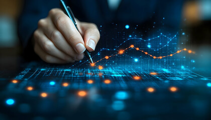 Hand Tracing Digital Graph Showing Business Growth