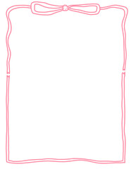 Pink Bow Frame, Pink Ribbon Frame , Pink Ribbon Border whimsical hand-drawn vintage styles for quirky holiday, wedding, birthday gift, social media decorations.