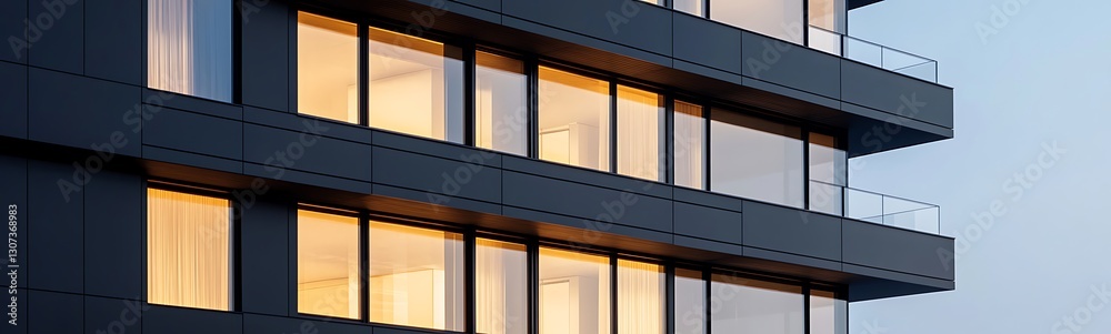 Poster elegant residential building captured in a close-up shot, showcasing modern architecture and design 