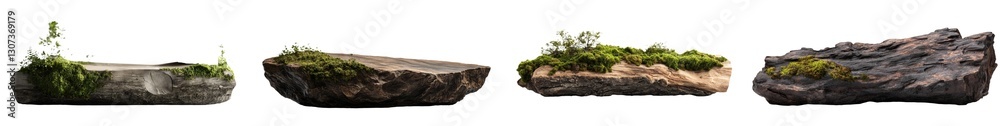 Aufkleber a rotten branch with green moss is depicted in a side view, isolated against a plain white backgroun
