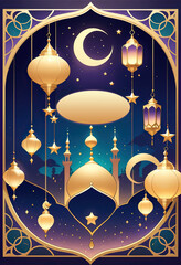 Islamic Eid Mubarak Greeting Card, Ramadan Kareem Greeting Card, Islamic Traditional, using generative ai