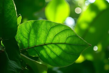Vibrant Green Leaf Detail Closeup in Natural Light