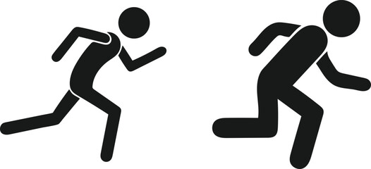 Two stick figure illustrations of people running in opposite directions.