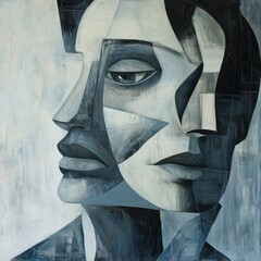 Abstract portrait, multiple faces, muted tones