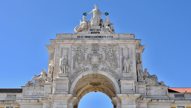 Rua Augusta Arch Seen from Commerce Plaza, Lisbon, Portugal