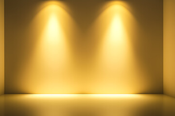 Minimalist room with warm yellow lighting showcasing empty walls and a clean floor.