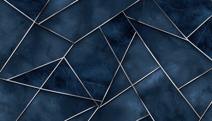 Seamless thin platinum veins forming an elegant geometric Deco pattern over a deep black marble background