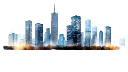 City Skyline Shines at Night, Isolated on White Background