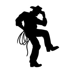 Dancing Cowboy Silhouette with Hat and Lasso - Western Vector
