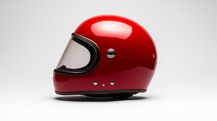 Fototapeta premium Iconic Red Vintage Motorcycle Helmet - A fashionable retro helmet that embodies freedom, adventure, speed, safety, and classic aesthetics. A must-have for vintage motorcycle aficionados
