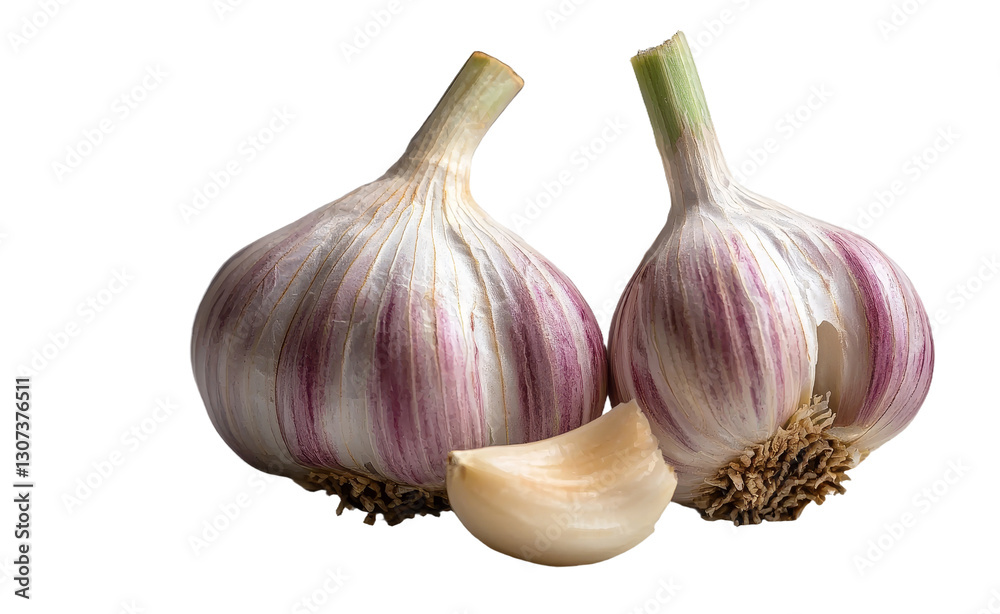 Poster isolated garlic is presented on a white background, complete with a clipping path