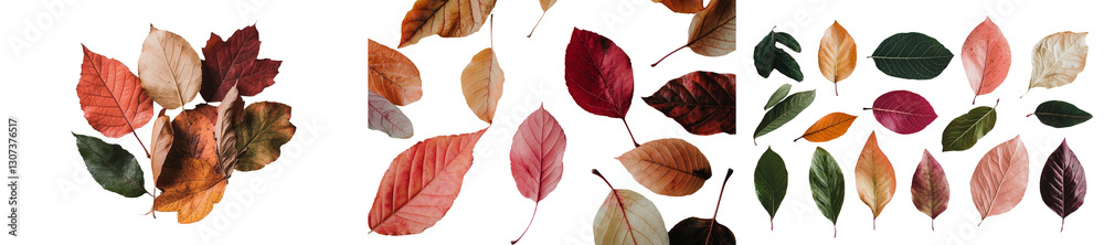 Poster isolated maple leaves showcasing autumn colors on a simple white background