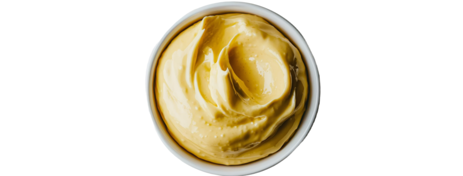 A linear shape of curry sauce mixed with yogurt is shown isolated on white