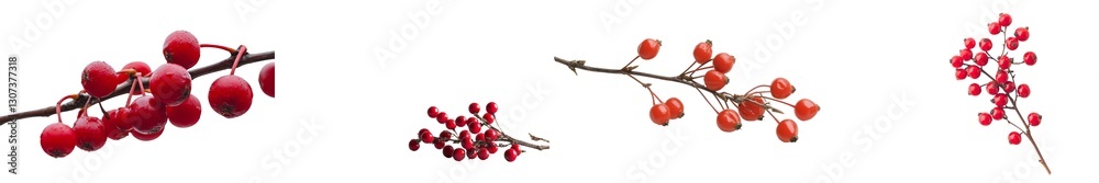 Poster red berries on branches and a christmas tree branch isolated on a transparent background png are typ