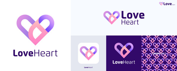 Obraz premium Love heart logo design, Vibrant love Logo with colorful gradient style used pink purple, Simple modern love icon sign, Creative concept Dynamic love Logo for dating app or find mate and Brand identity