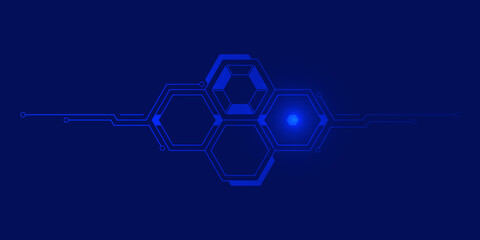 Abstract technology background with interconnected hexagons and blue glowing circuits, ideal for AI...