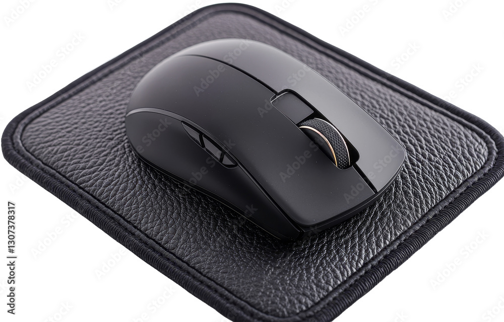 Aufkleber A blank black mouse mat for a computer is shown in isolation on white from the side