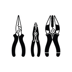 Hand tools, pliers, black and white illustration, simple icons 