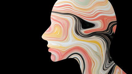 Abstract human profile with colorful fluid art texture symbolizing creativity, identity, and self-expression for modern designs and conceptual projects