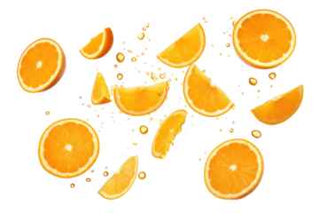 fresh orange slices on transparent background 