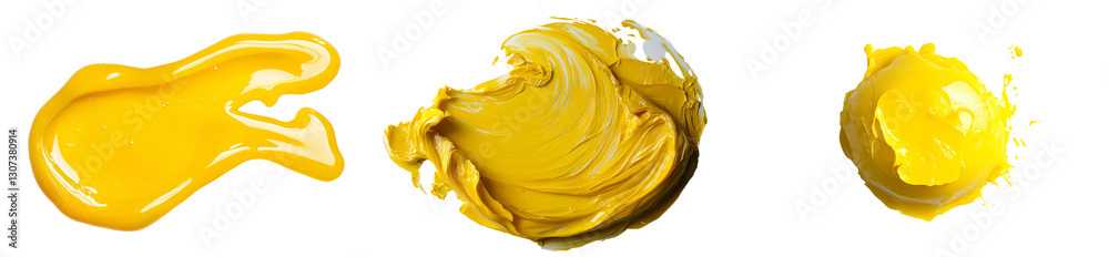 Poster top view image of an isolated puddle of orange and mango juice set against a white background, inclu