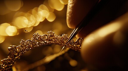 Handcrafted Gold Tiara Design with Tiny Diamonds and Elegance