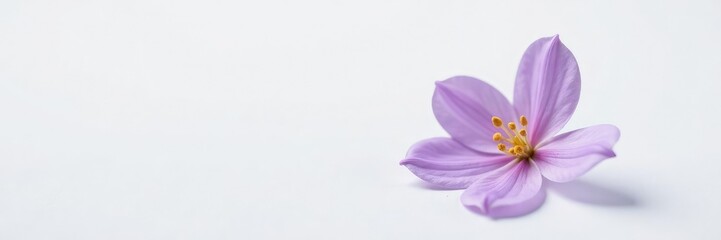 A delicate purple flower isolated on a plain surface, simple, white