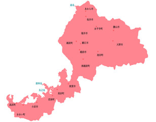 福井県　地図　赤　斑点　イラスト