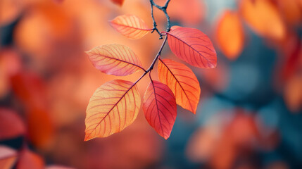Obraz premium Vibrant orange leaves on branch create warm autumn atmosphere