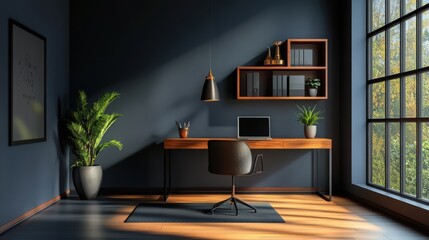 Modern Workplace Interior Design Concept with Natural Lighting and Elegant Decor