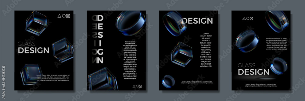 Poster 3d glass background. crystal prism. abstract cubes. transparent gradient and spectrum light. geometr