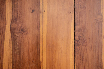 Fototapeta premium Wood Wall brown color Backdrop. Fresh knotted pine wood planks background top view. Visible texture with natural patterns.